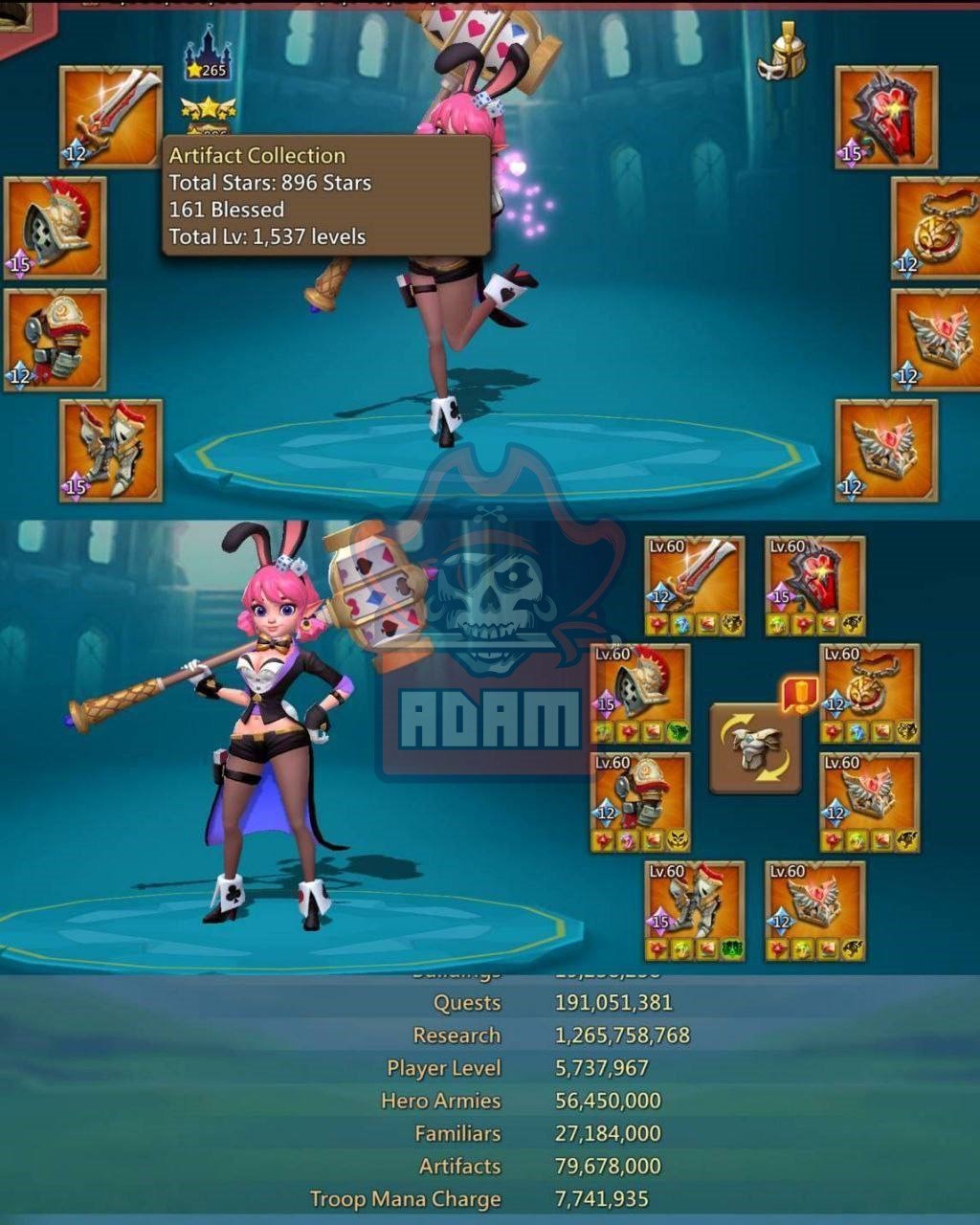 Titan with 3x11k Gold | 22x Mythic Champs | 3x Lv.15 | 8x Lv.12 | 16 Baron Jewels | 265 Castle Stars